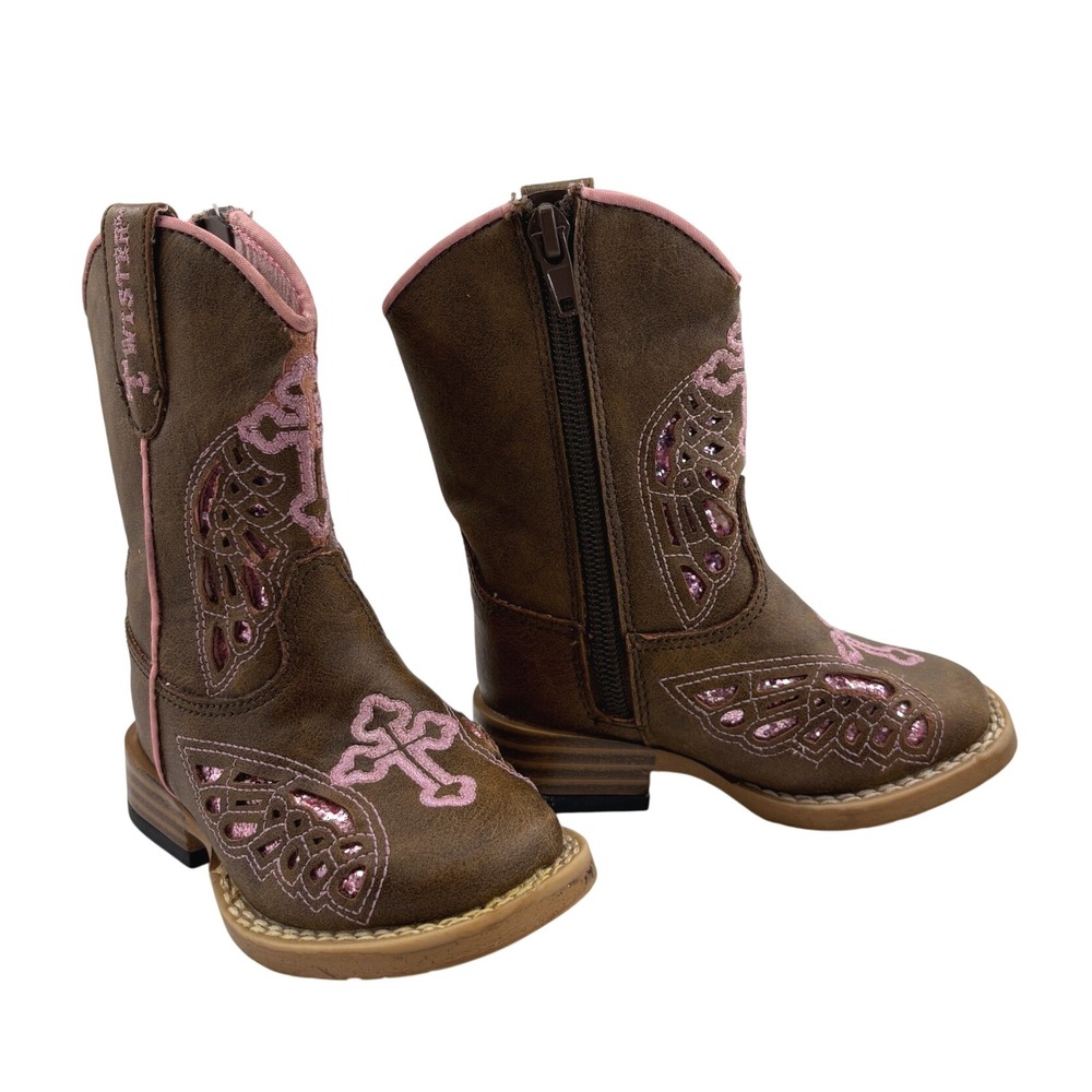 Twister Toddler Cowgirl Boots Size 4 Pink Cross Wings Western Square Toe 4413202